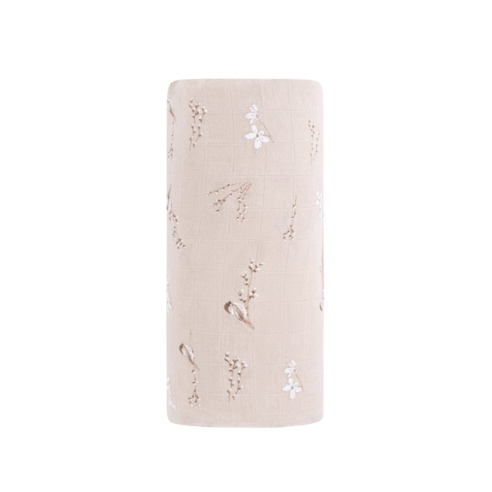 Jersey Cotton - Vintage Birds Collection - Bamboo Muslin Swaddle - Image 3