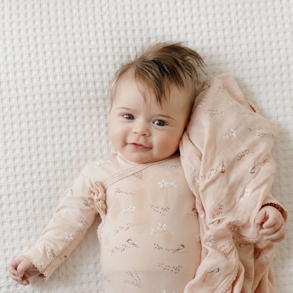 Jersey Cotton - Vintage Birds Collection - Bamboo Muslin Swaddle - Image 6